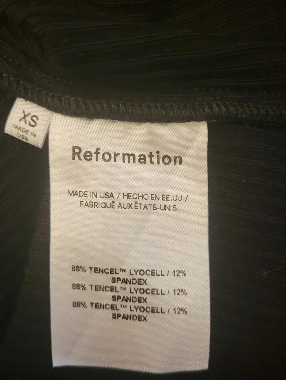 Reformation Black Ribbed Scoopneck Crop Top Size XS